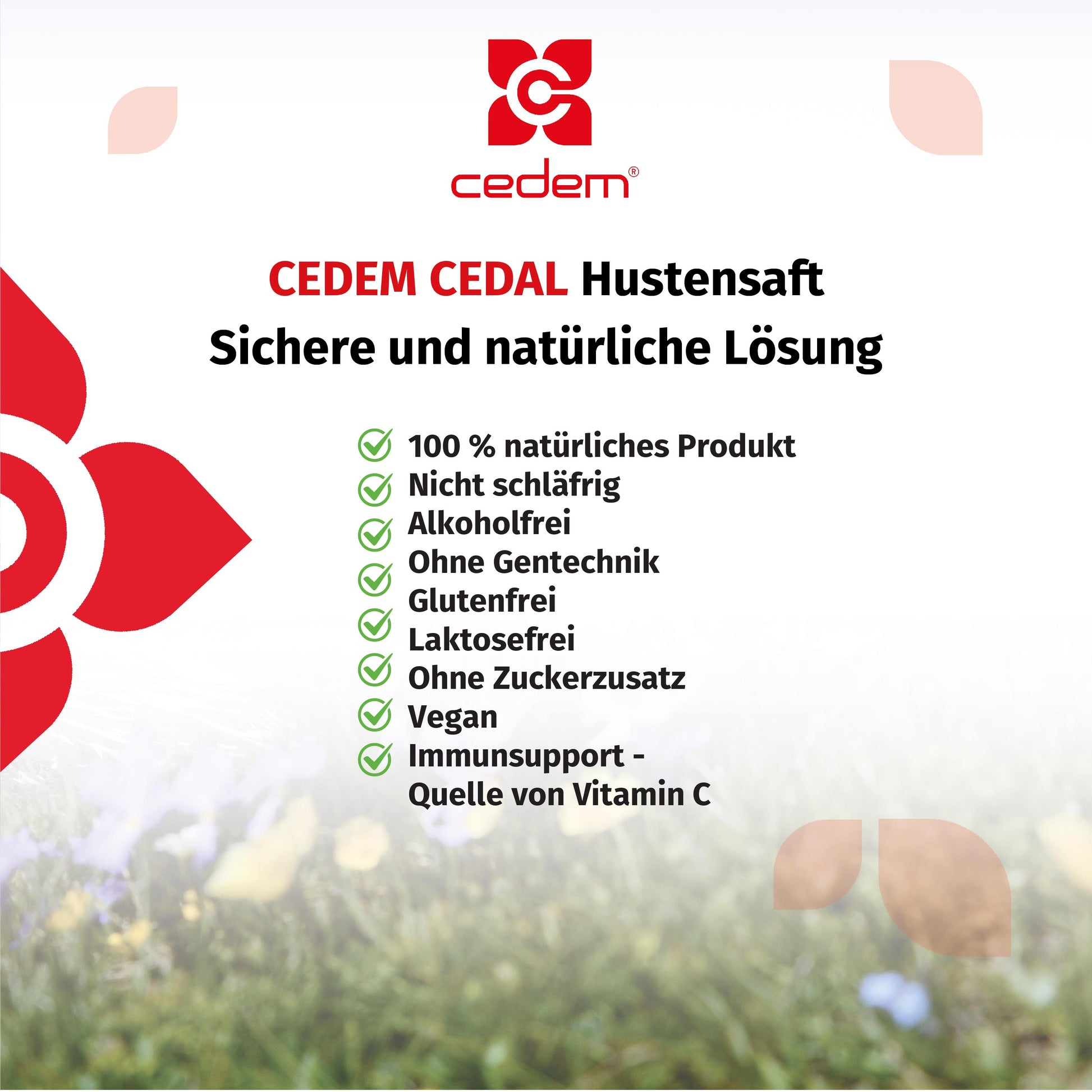 CEDAL Hustensaft von Cedem – sichere und natürliche Lösung: 100 % natürlich, alkoholfrei, nicht schläfrig, ohne Zuckerzusatz, vegan, laktosefrei, glutenfrei, gentechnikfrei und Quelle von Vitamin C – Cedem ag